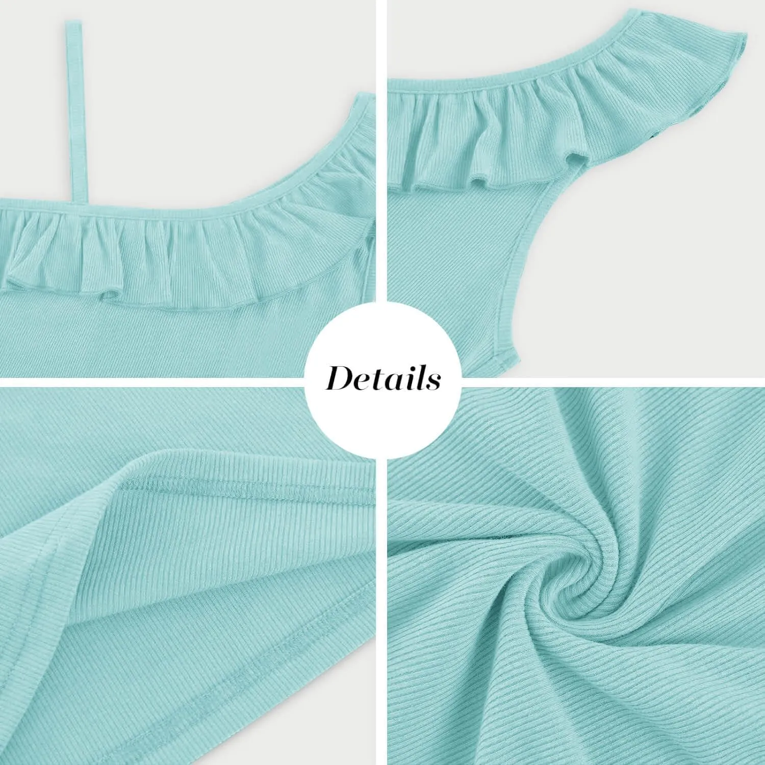 CNJFJ Womens Summer Bodycon Camisoles One Shoulder Strap Square Neck Blouse Rib Knitted Ruffle Tank Tops