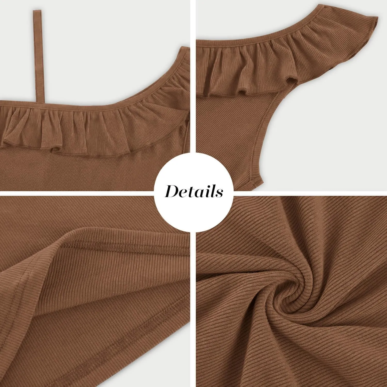 CNJFJ Womens Summer Bodycon Camisoles One Shoulder Strap Square Neck Blouse Rib Knitted Ruffle Tank Tops