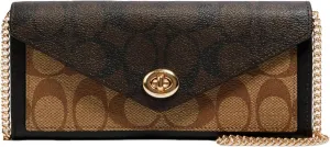 Coach Signature Blocking Envelope Wallet w Chain and Turnlock