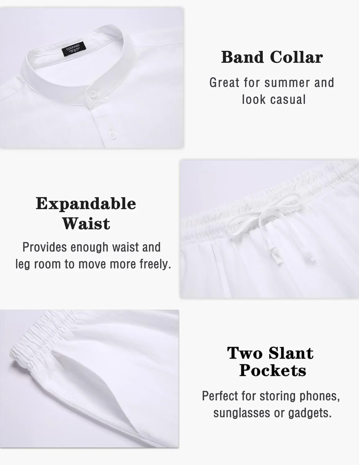 COOFANDY Linen Sets For Men 2 Piece Button Down Shirt Long Sleeve and Casual Beach Drawstring Waist Shorts Summer Outfits
