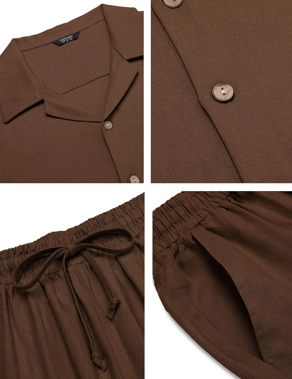 COOFANDY Men 2 Piece Linen Outfit Beach Button Down Shirt Casual Loose Pant Sets