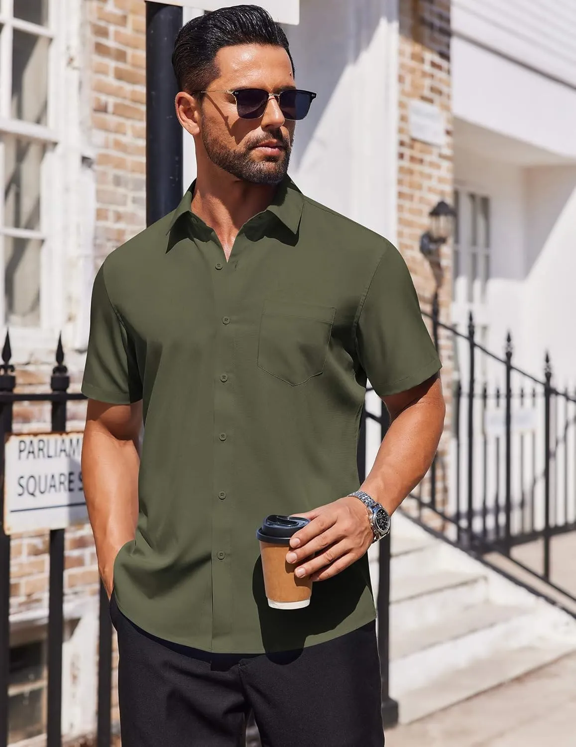COOFANDY Mens Short Sleeve Button Down Shirts Lightweight Stain Shield Business Casual Dress Shirt Wrinkle Free