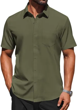 COOFANDY Mens Short Sleeve Button Down Shirts Lightweight Stain Shield Business Casual Dress Shirt Wrinkle Free