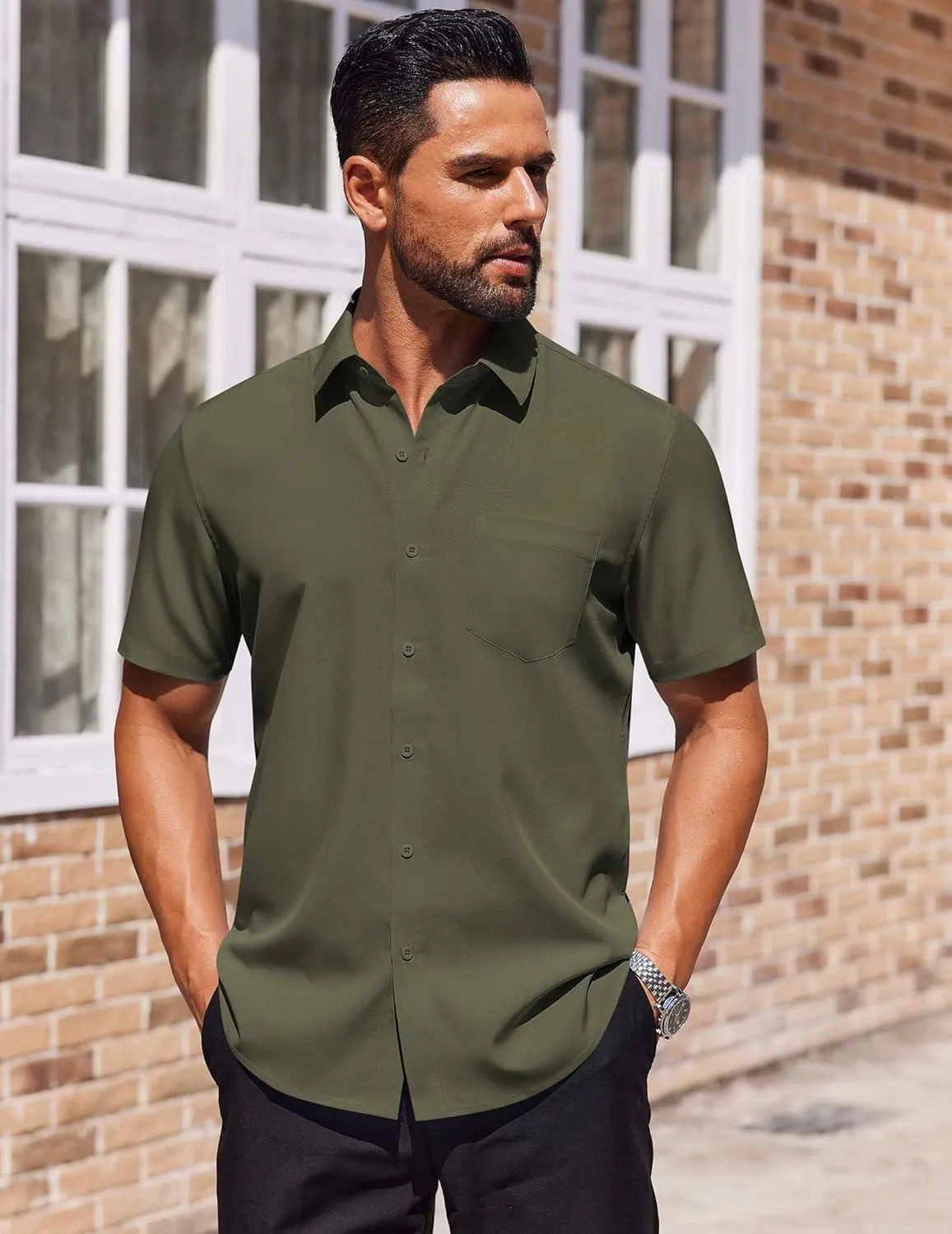 COOFANDY Mens Short Sleeve Button Down Shirts Lightweight Stain Shield Business Casual Dress Shirt Wrinkle Free