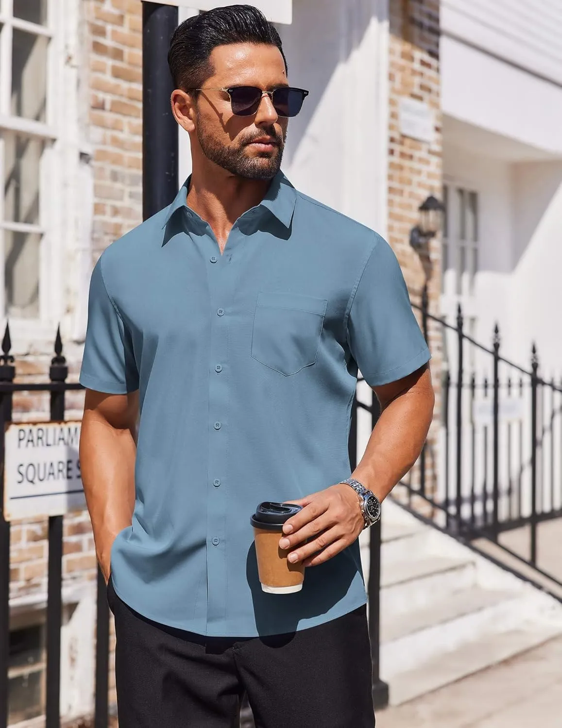 COOFANDY Mens Short Sleeve Button Down Shirts Lightweight Stain Shield Business Casual Dress Shirt Wrinkle Free