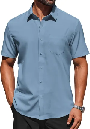 COOFANDY Mens Short Sleeve Button Down Shirts Lightweight Stain Shield Business Casual Dress Shirt Wrinkle Free
