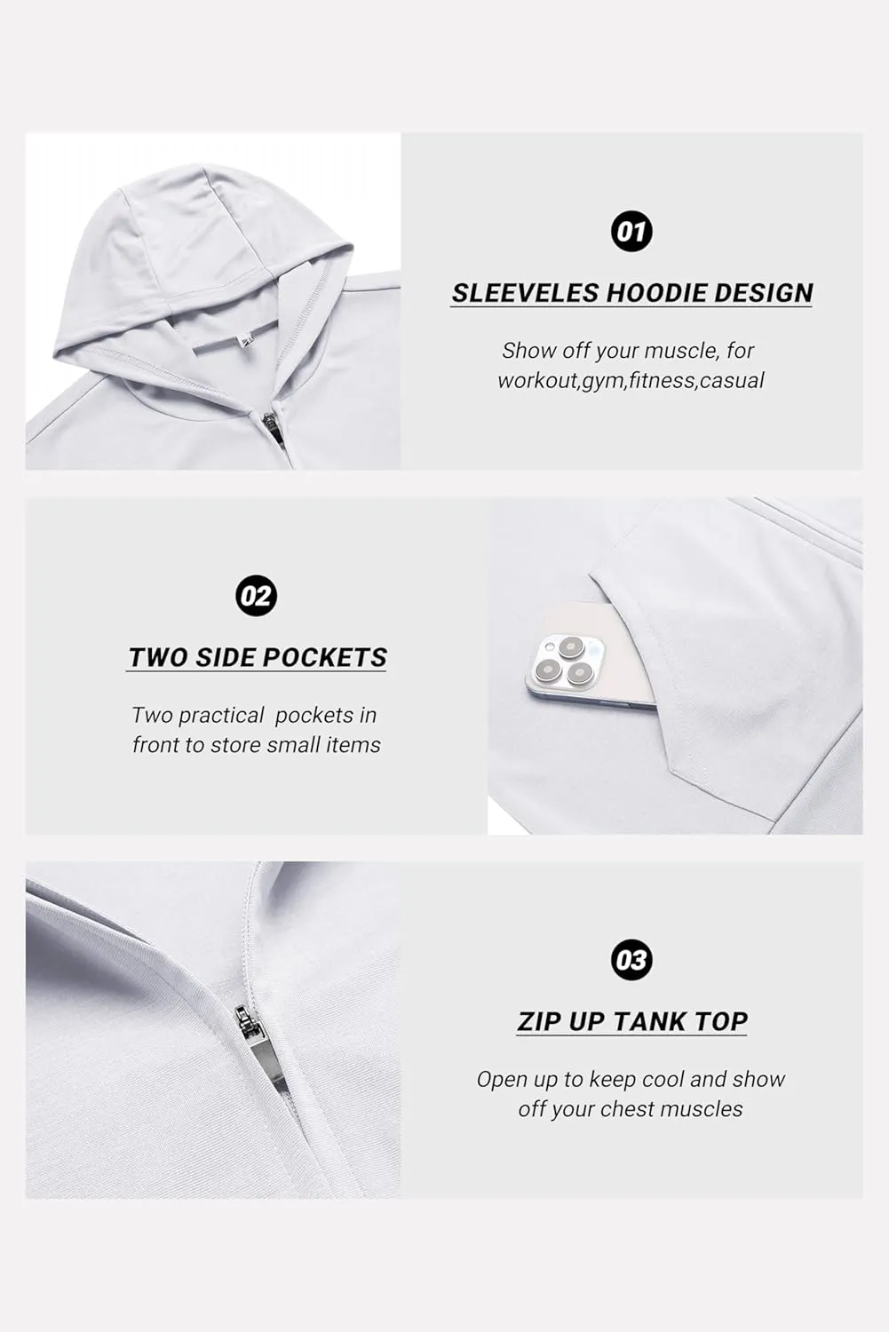 COOFANDY Men's Workout Hooded Tank Tops 2 Pack Zip Up Sleeveless Gym Shirts Muscle Cut Off T Shirt Bodybuilding Hoodies