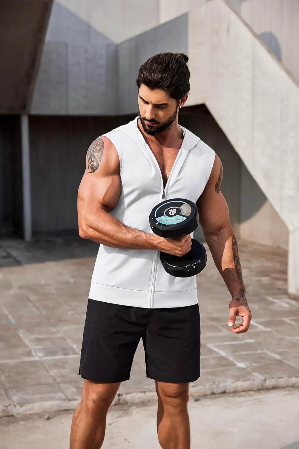 COOFANDY Men's Workout Hooded Tank Tops 2 Pack Zip Up Sleeveless Gym Shirts Muscle Cut Off T Shirt Bodybuilding Hoodies