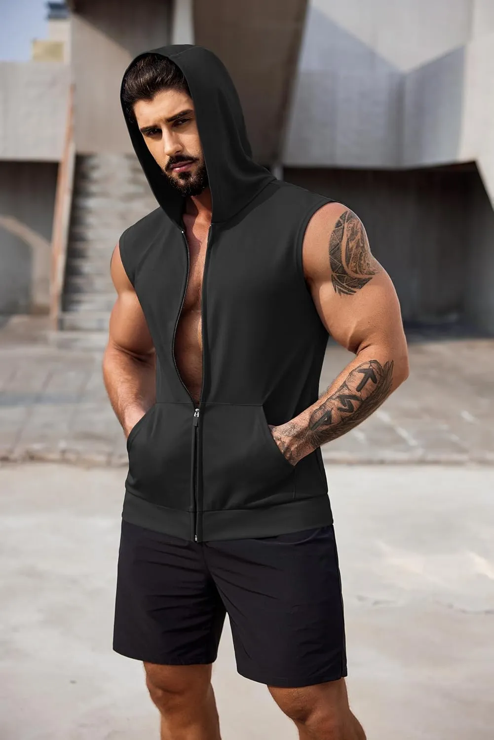 COOFANDY Men's Workout Hooded Tank Tops 2 Pack Zip Up Sleeveless Gym Shirts Muscle Cut Off T Shirt Bodybuilding Hoodies