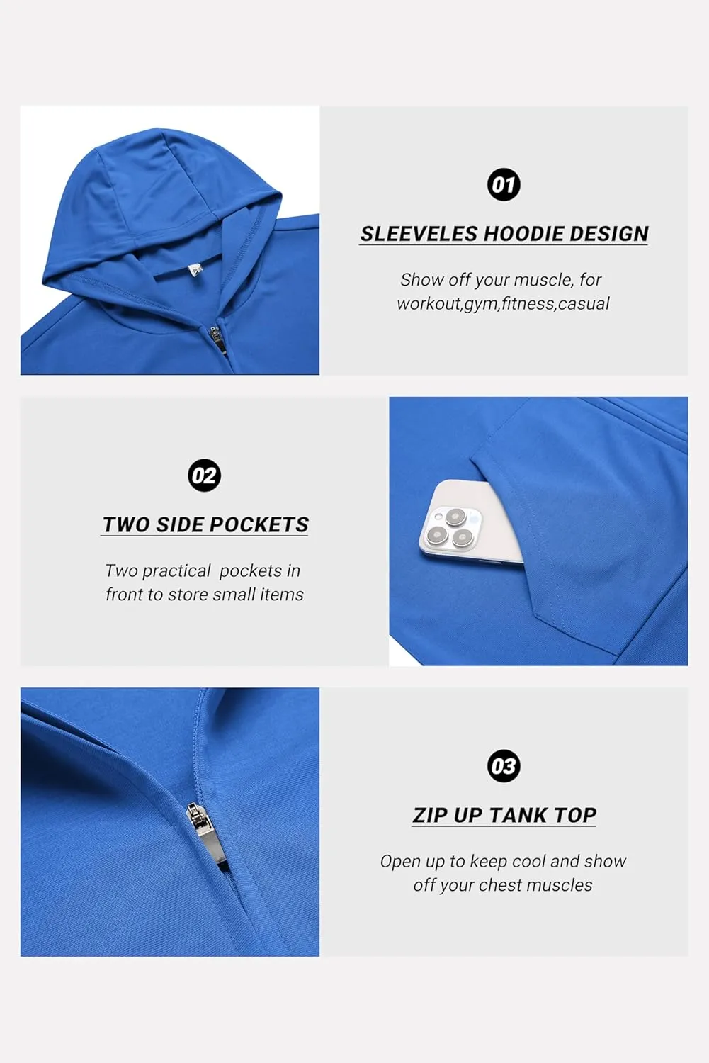COOFANDY Men's Workout Hooded Tank Tops 2 Pack Zip Up Sleeveless Gym Shirts Muscle Cut Off T Shirt Bodybuilding Hoodies