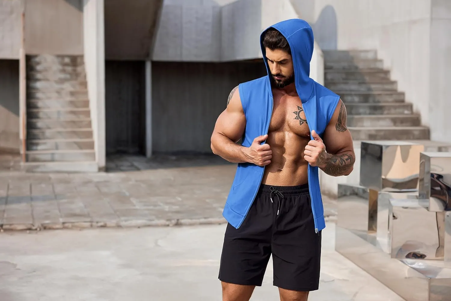 COOFANDY Men's Workout Hooded Tank Tops 2 Pack Zip Up Sleeveless Gym Shirts Muscle Cut Off T Shirt Bodybuilding Hoodies