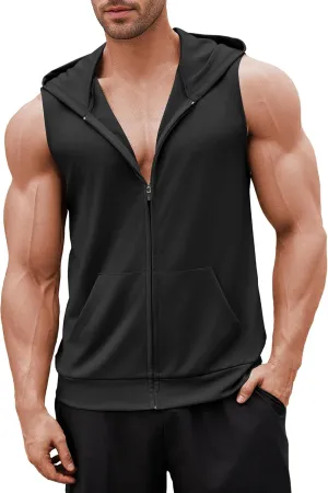 COOFANDY Men's Workout Hooded Tank Tops 2 Pack Zip Up Sleeveless Gym Shirts Muscle Cut Off T Shirt Bodybuilding Hoodies