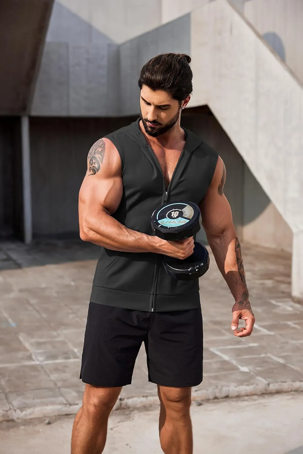 COOFANDY Men's Workout Hooded Tank Tops 2 Pack Zip Up Sleeveless Gym Shirts Muscle Cut Off T Shirt Bodybuilding Hoodies