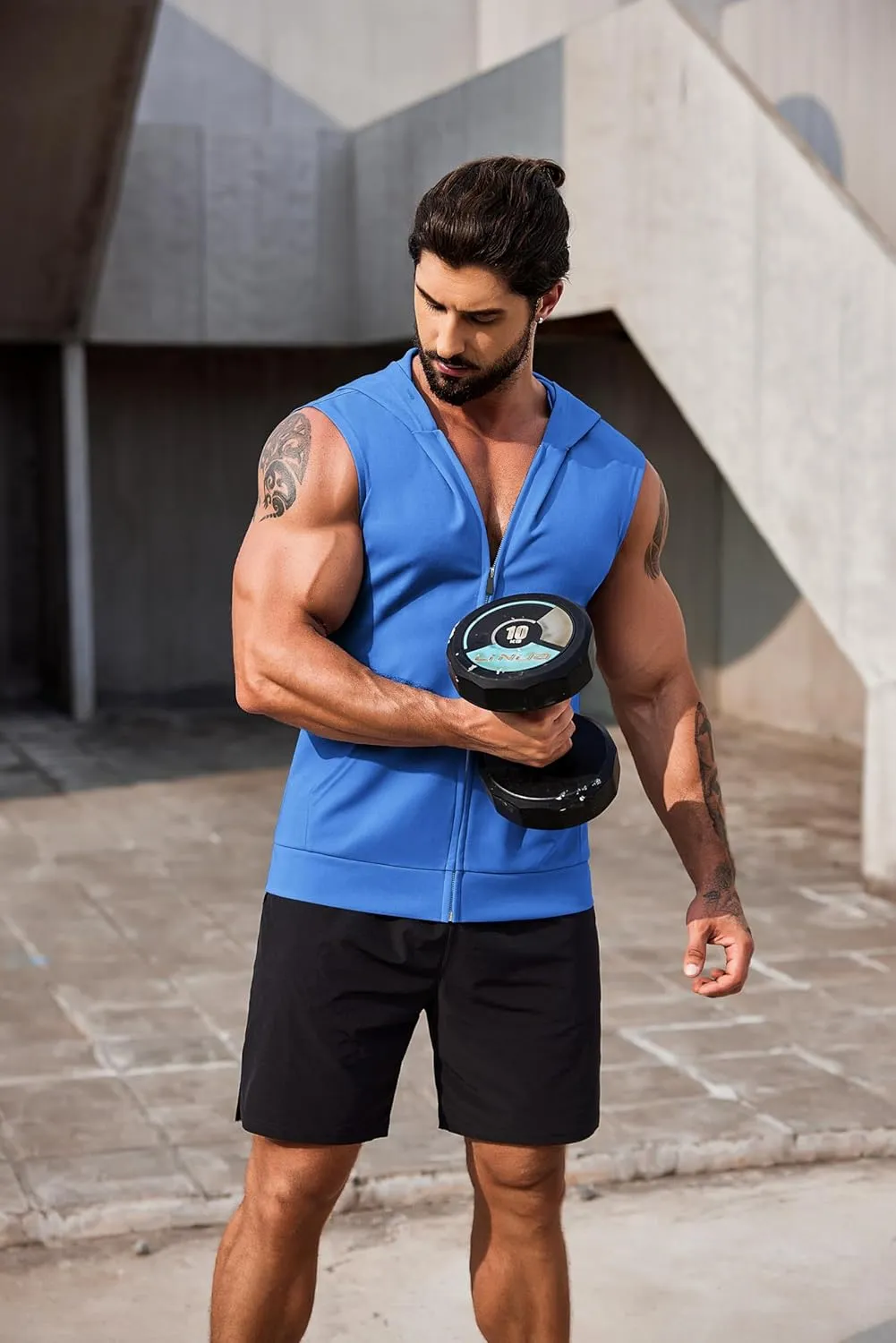 COOFANDY Men's Workout Hooded Tank Tops 2 Pack Zip Up Sleeveless Gym Shirts Muscle Cut Off T Shirt Bodybuilding Hoodies