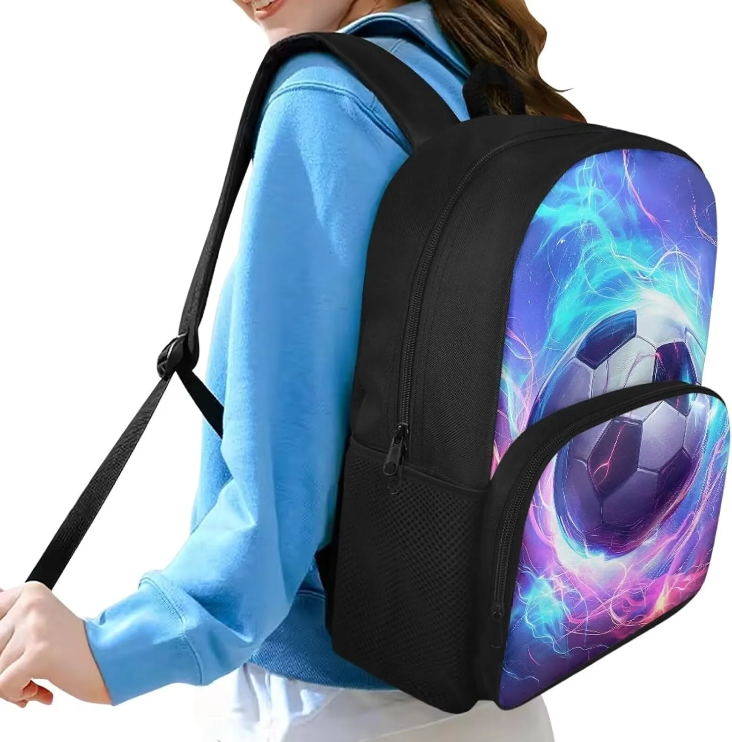 Cool Soccer Backpack for Kids Elementary 17 Inches School Backpack Rucksack School Supplies Daypacks Preschool Middle School College School Bag Fashion Student Bookbag with Zipper