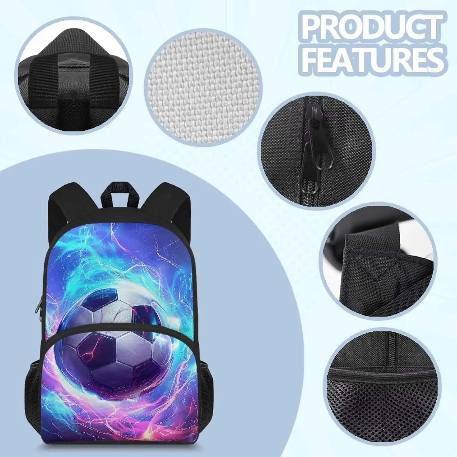 Cool Soccer Backpack for Kids Elementary 17 Inches School Backpack Rucksack School Supplies Daypacks Preschool Middle School College School Bag Fashion Student Bookbag with Zipper