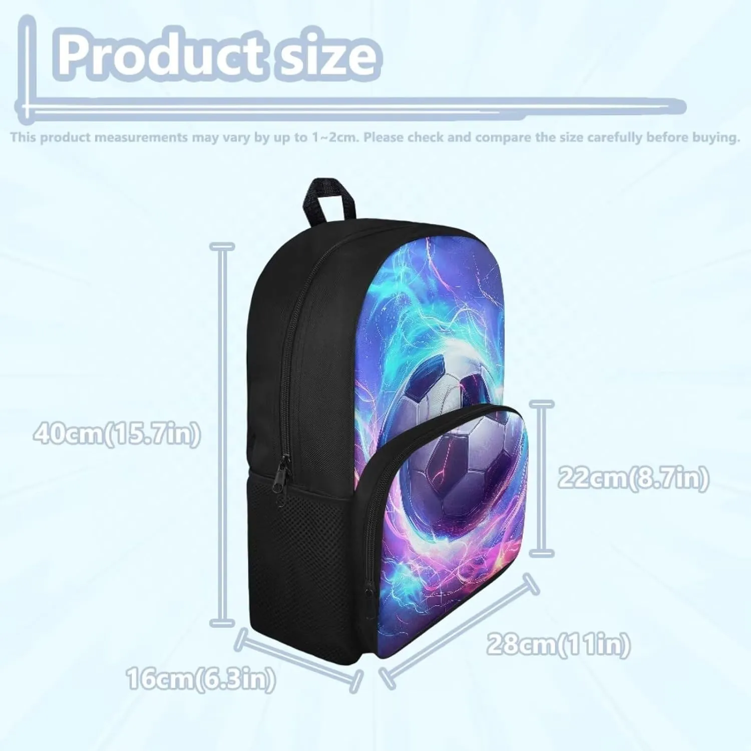 Cool Soccer Backpack for Kids Elementary 17 Inches School Backpack Rucksack School Supplies Daypacks Preschool Middle School College School Bag Fashion Student Bookbag with Zipper