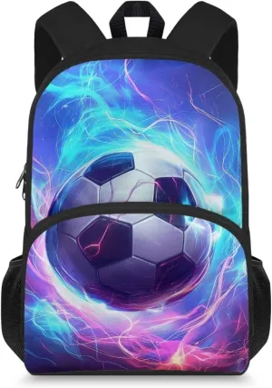 Cool Soccer Backpack for Kids Elementary 17 Inches School Backpack Rucksack School Supplies Daypacks Preschool Middle School College School Bag Fashion Student Bookbag with Zipper