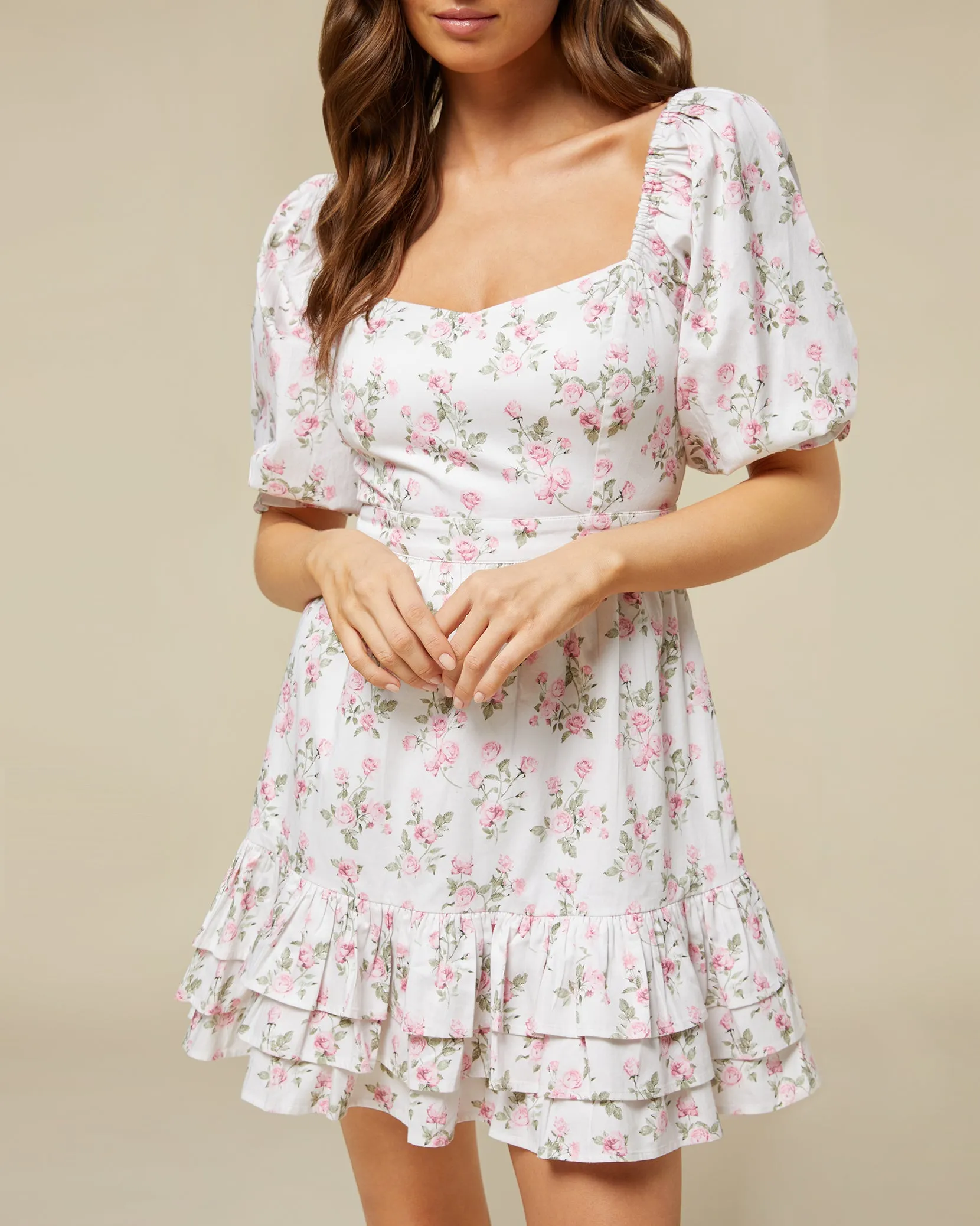 Cotton Puff Sleeve Mini Dress