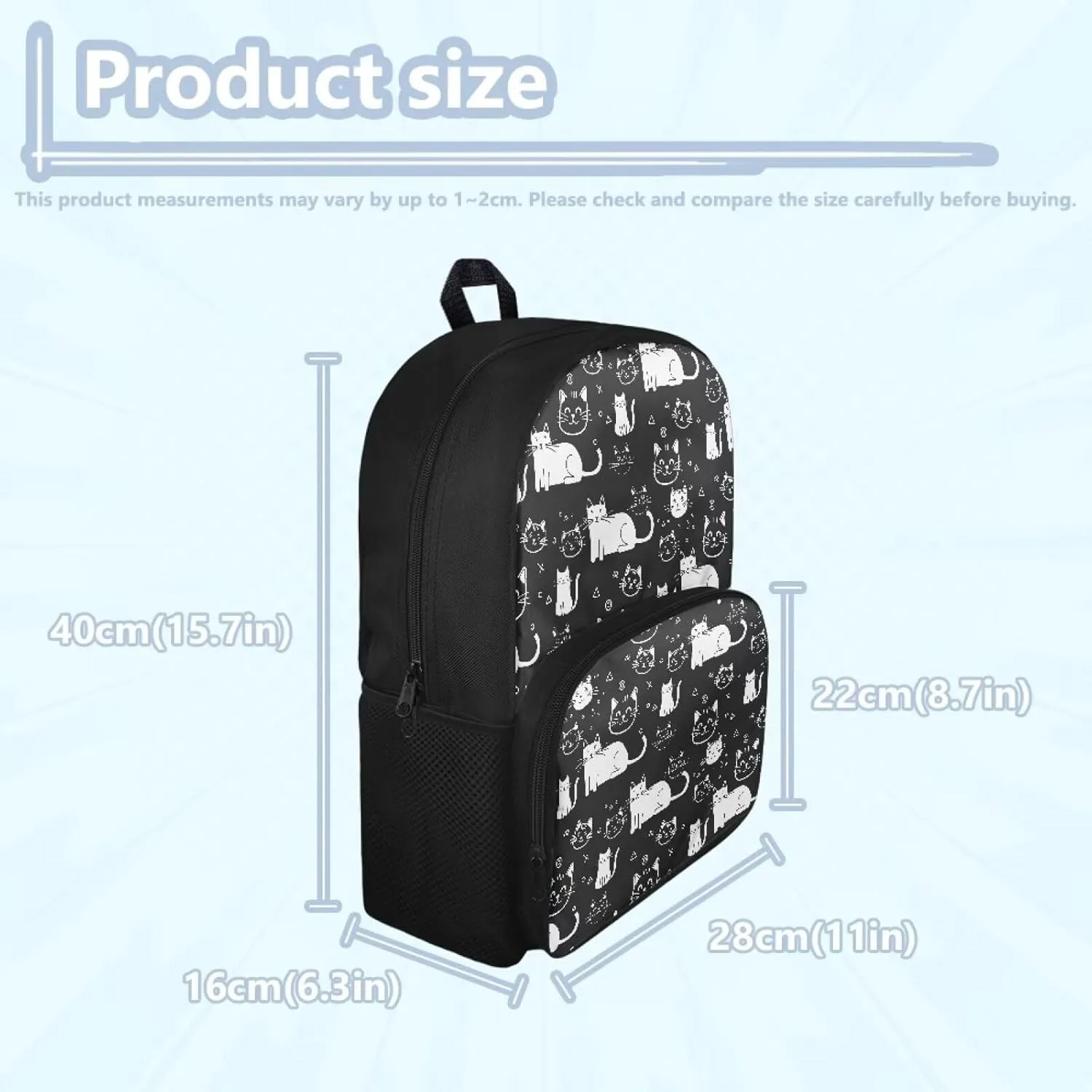 Cute Cat School Backpack for Girls Backpack with Adjustable Straps School Bags for Middle Elementary Students Kids Boys Girls 17 Inch Lightweight Large Capacity Book Bag