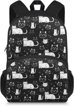 Cute Cat School Backpack for Girls Backpack with Adjustable Straps School Bags for Middle Elementary Students Kids Boys Girls 17 Inch Lightweight Large Capacity Book Bag