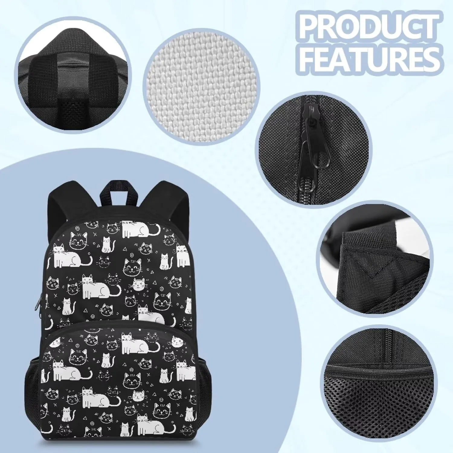 Cute Cat School Backpack for Girls Backpack with Adjustable Straps School Bags for Middle Elementary Students Kids Boys Girls 17 Inch Lightweight Large Capacity Book Bag
