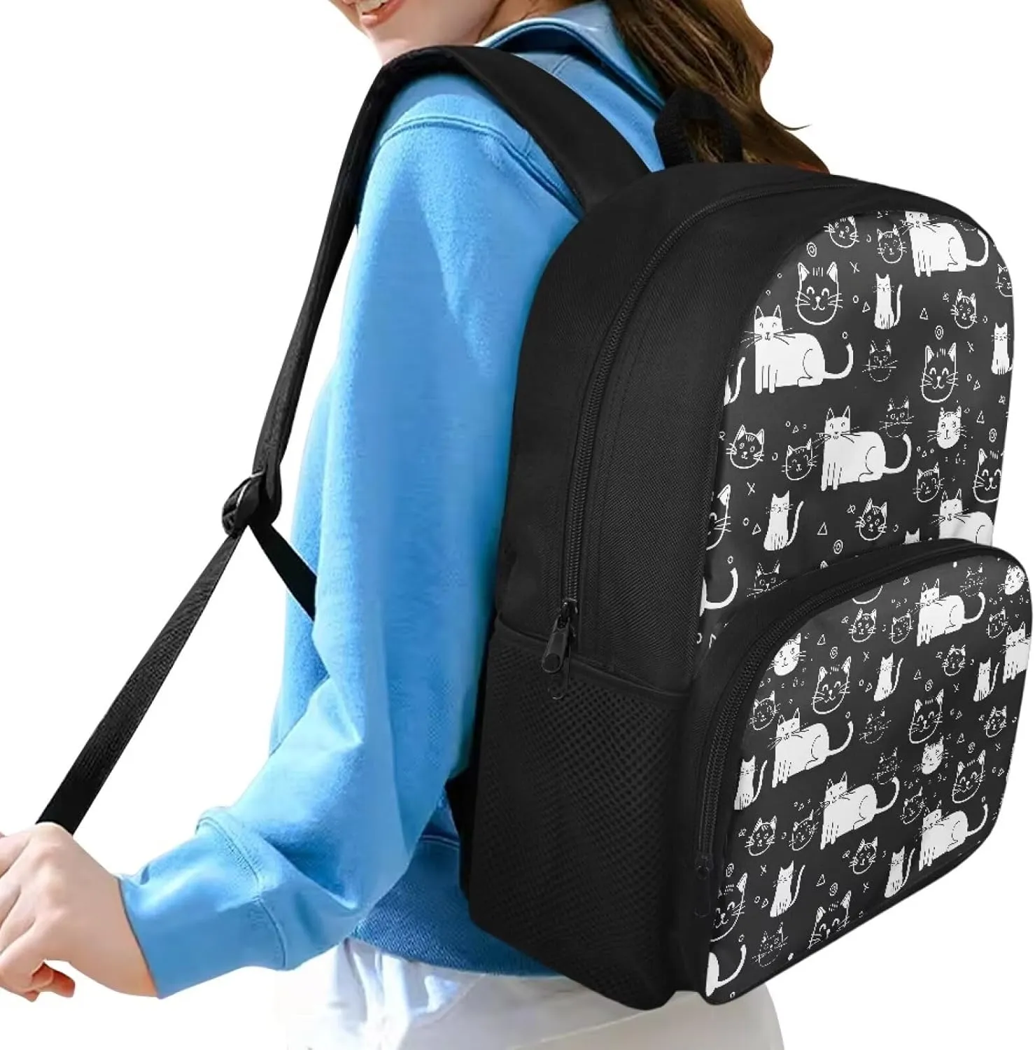 Cute Cat School Backpack for Girls Backpack with Adjustable Straps School Bags for Middle Elementary Students Kids Boys Girls 17 Inch Lightweight Large Capacity Book Bag
