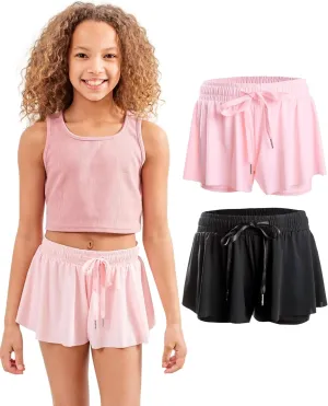 Dancina Girls Ombre Butterfly Shorts - Flowy Athletic 2-in-1 Preppy Skorts with Inner Pockets and Liner for Kids Ages 2-16