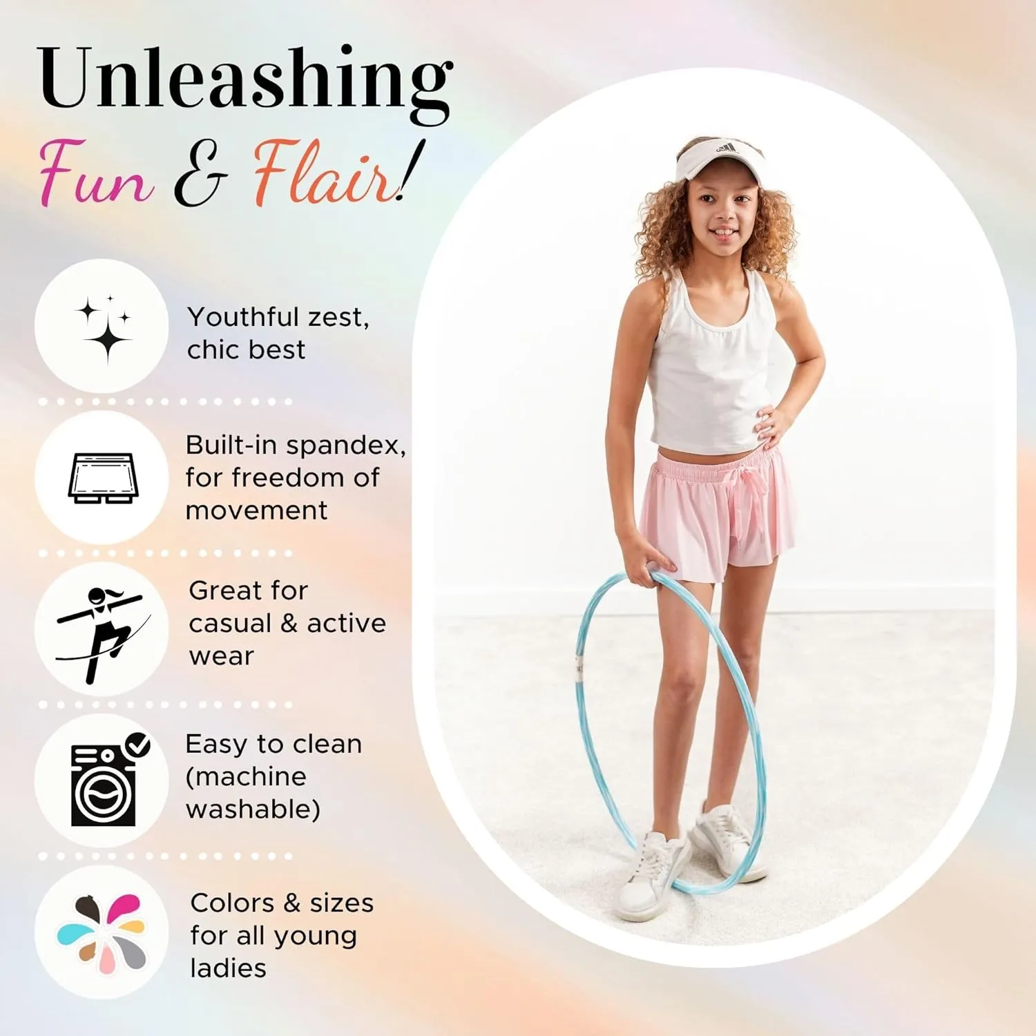 Dancina Girls Ombre Butterfly Shorts - Flowy Athletic 2-in-1 Preppy Skorts with Inner Pockets and Liner for Kids Ages 2-16