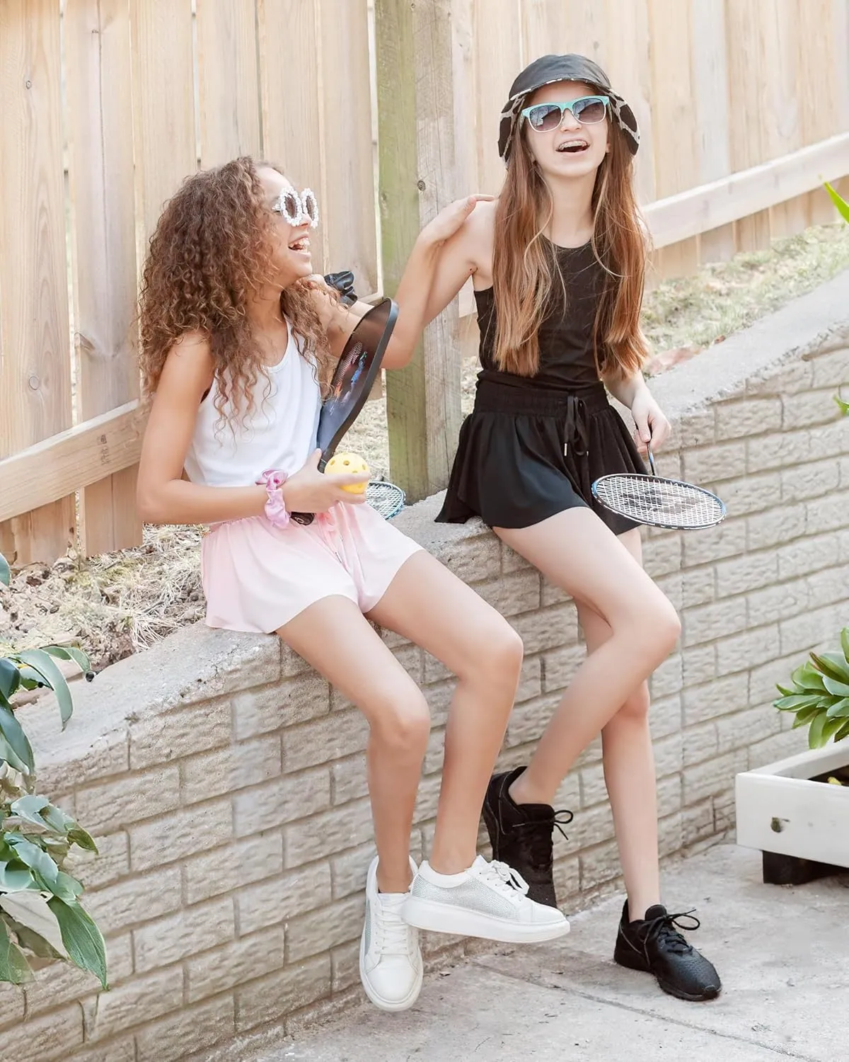 Dancina Girls Ombre Butterfly Shorts - Flowy Athletic 2-in-1 Preppy Skorts with Inner Pockets and Liner for Kids Ages 2-16