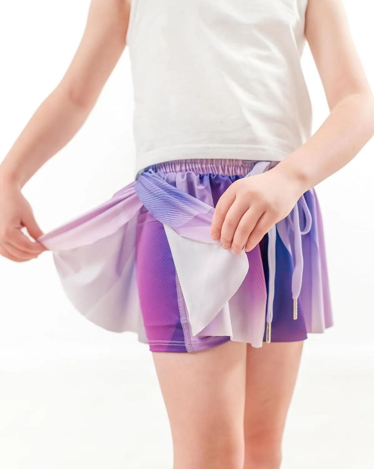 Dancina Girls Ombre Butterfly Shorts - Flowy Athletic 2-in-1 Preppy Skorts with Inner Pockets and Liner for Kids Ages 2-16