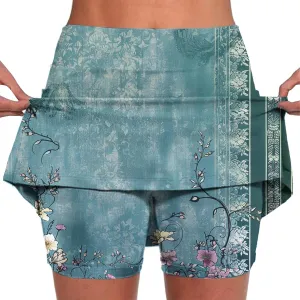 DDAPJ pyju Women Tennis Skirt Golf Skorts Retro Floral Print Athletic High Waisted Skort Inner Shorts Pickleball Skirts