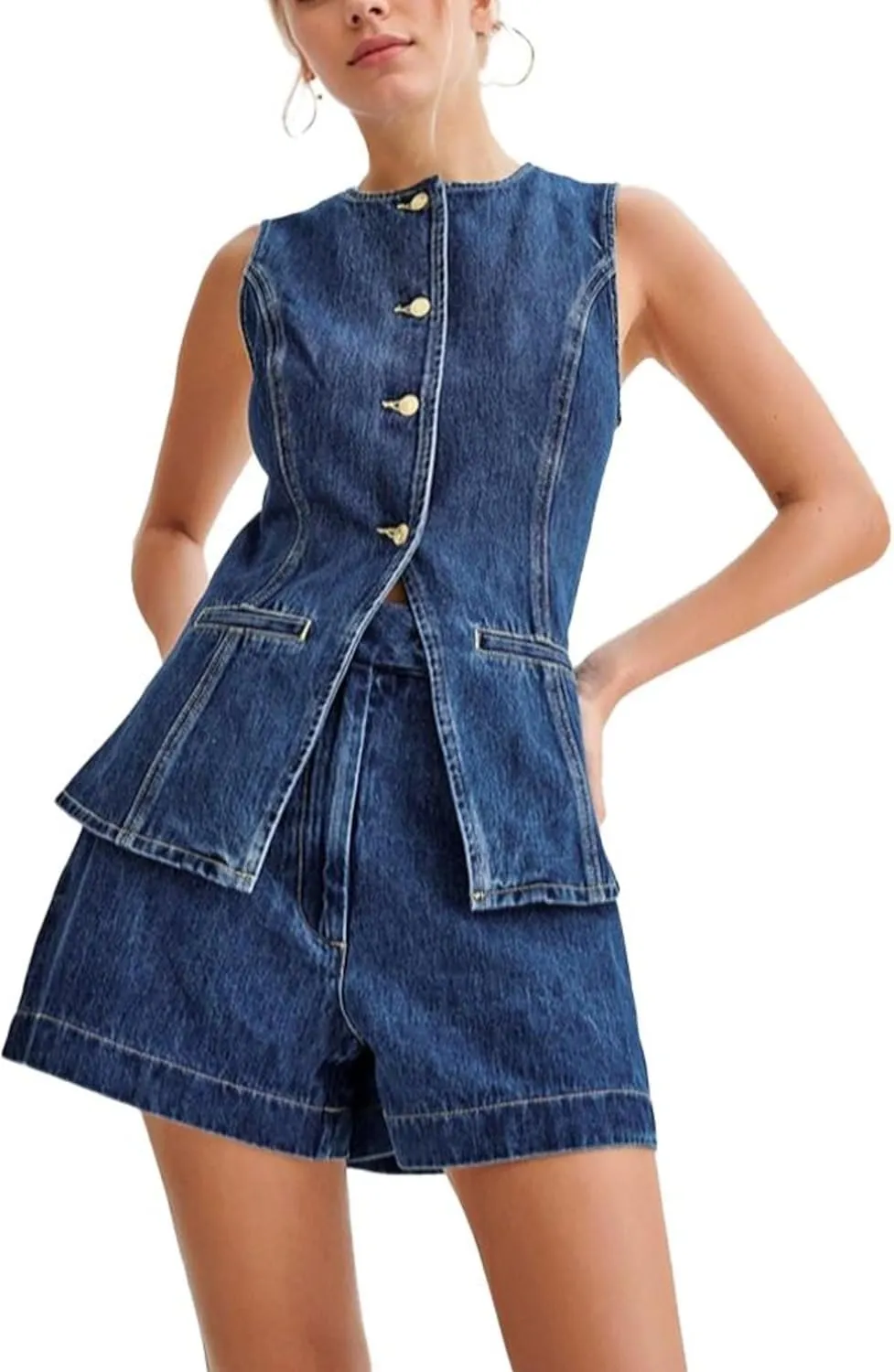 Denim Sets for Women 2 Piece Waistcoat Old Money Button Down Vest and Shorts Y2k Blazer Shorts Elegant Set