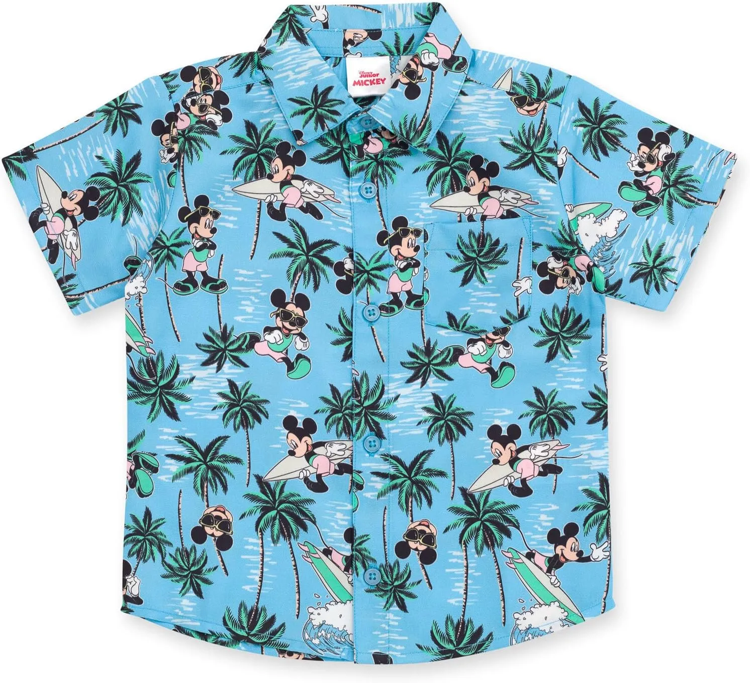 Disney Mickey Mouse Minnie Mouse Hawaiian Button Down Shirt and Shorts Outfit Set Toddler to Big Kid Sizes (2T - 14-16)