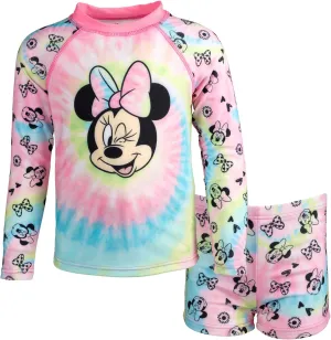 Disney Minnie Mouse UPF 50  Rash Guard and Swim Shorts Swimsuit Set Infant to Big Kid