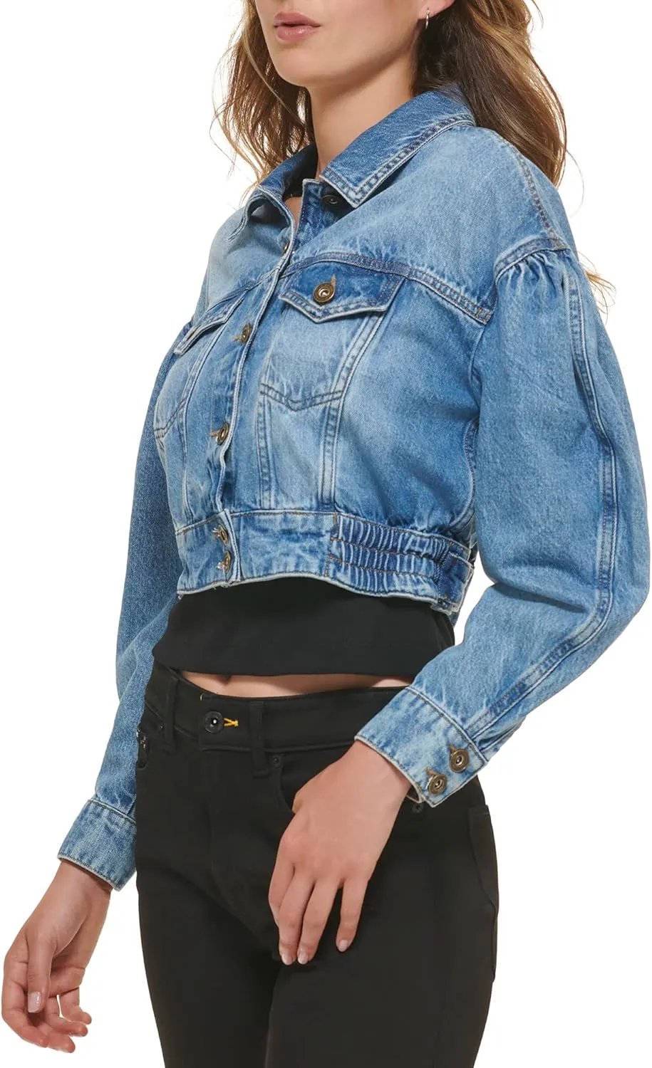 DKNY Women's Denim Fashionable Cropped Jeans Jacket