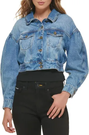 DKNY Women's Denim Fashionable Cropped Jeans Jacket