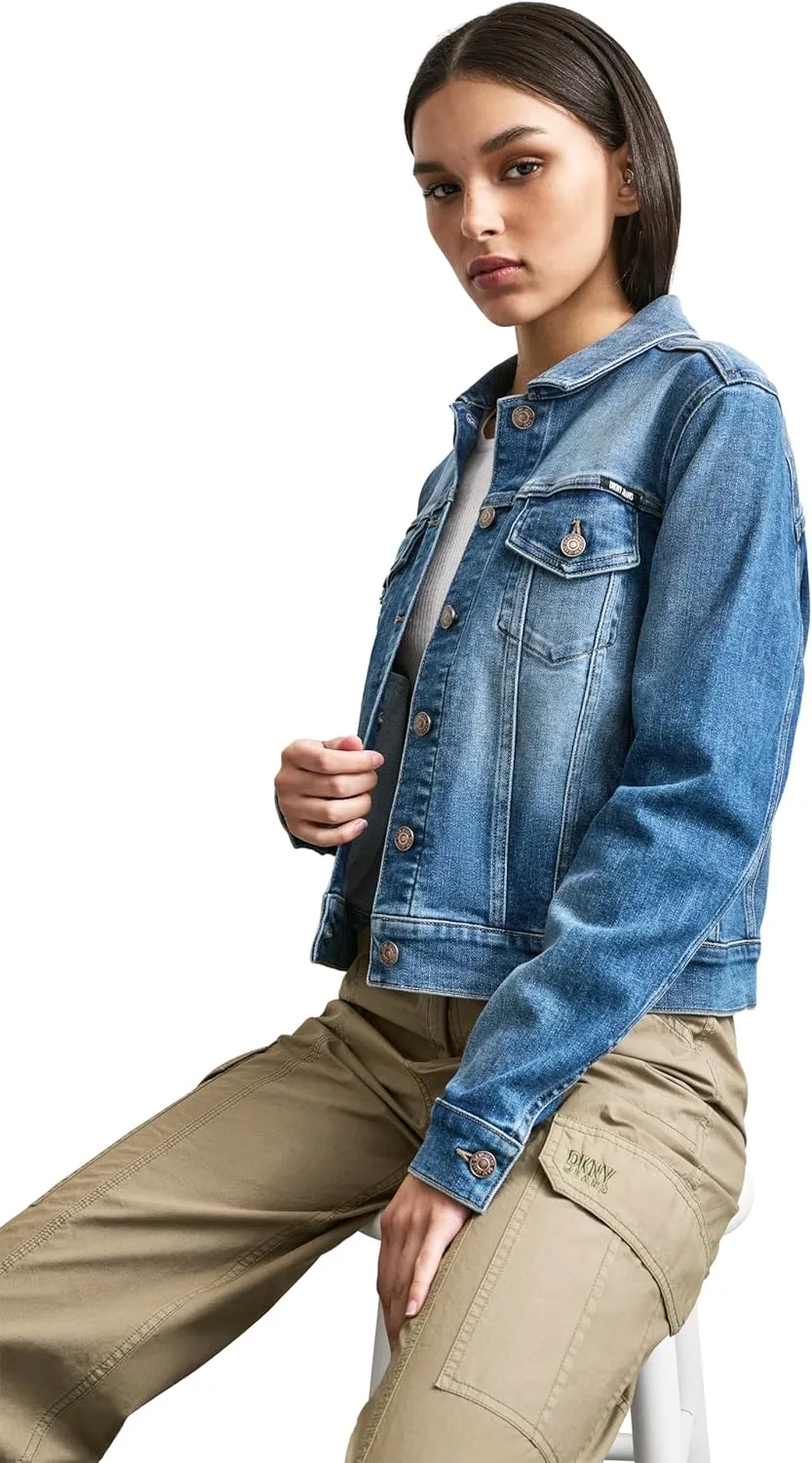 DKNY Women's Denim Fashionable Cropped Jeans Jacket