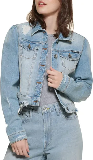 DKNY Women's Long Sleeve Trucker Jacket