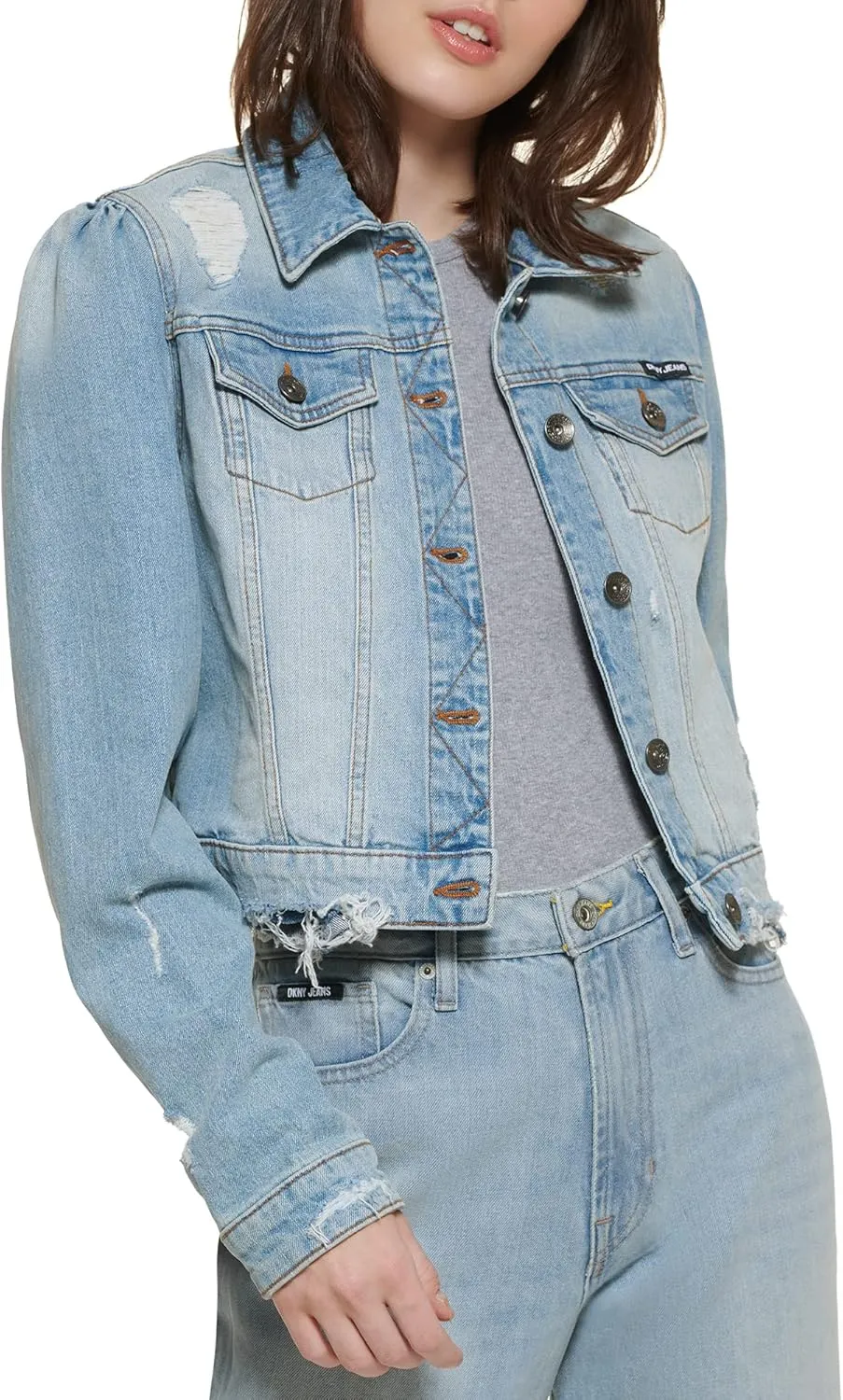 DKNY Women's Long Sleeve Trucker Jacket