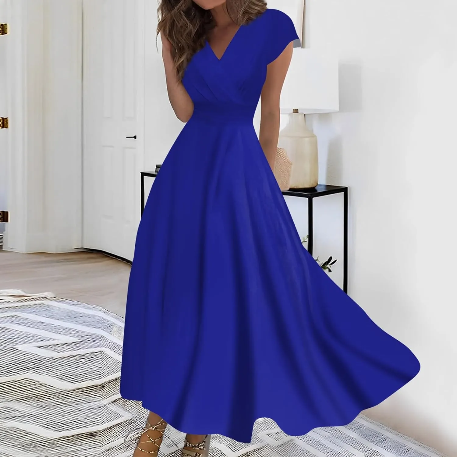 Dresses Women Summer Maxi Dress Short Sleeve Womens Summer Dresses for Island Vacation Smocked