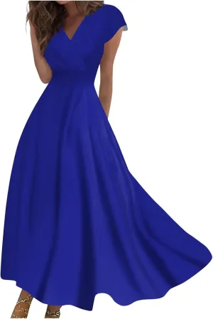 Dresses Women Summer Maxi Dress Short Sleeve Womens Summer Dresses for Island Vacation Smocked