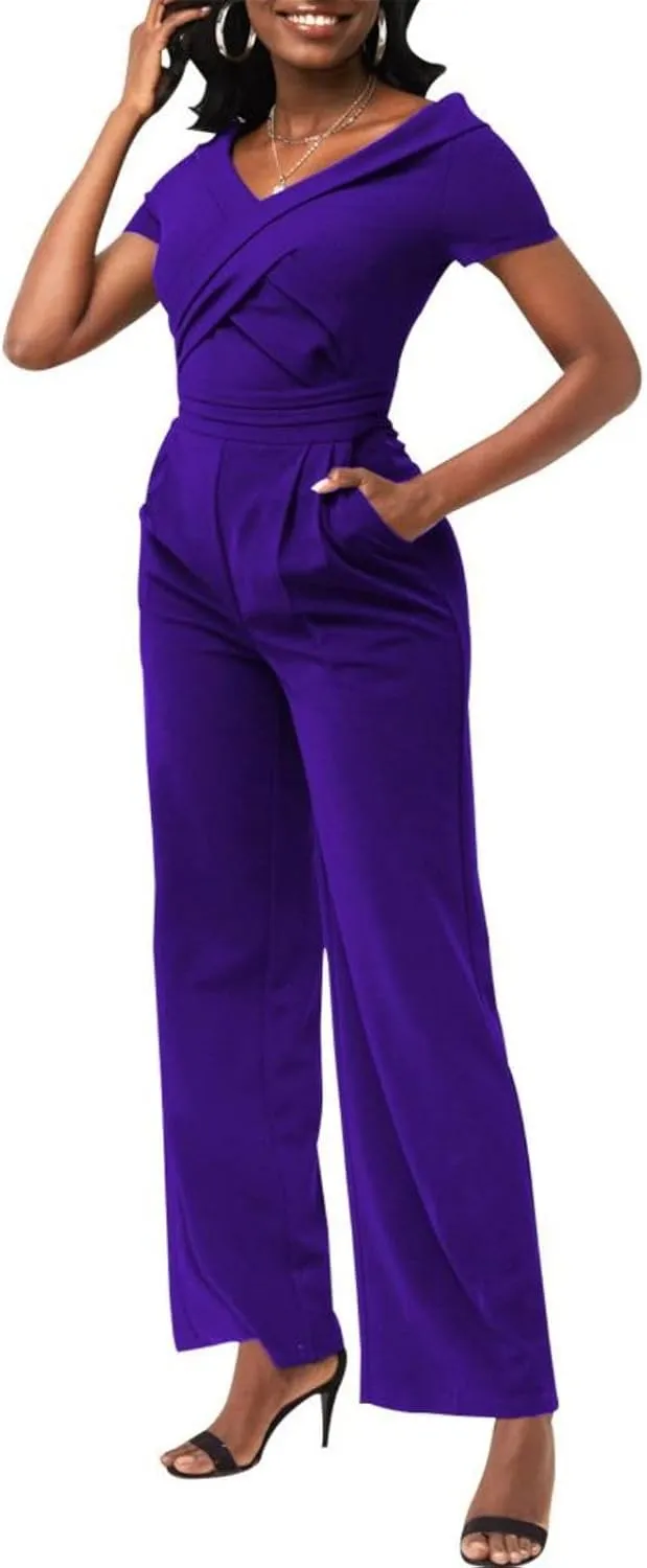 Dressy Jumpsuits for Women Elegant Sexy V-Neck Rompers Formal Evening Party Wide Leg Pant Suits