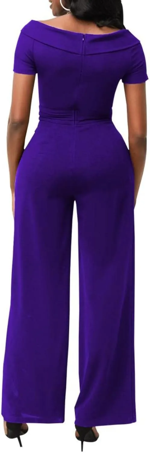 Dressy Jumpsuits for Women Elegant Sexy V-Neck Rompers Formal Evening Party Wide Leg Pant Suits