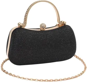 Elegant Evening Clutch Purse with Rhinestone Handle, Gold Chain Strap, 7.8 x 3.9 x 3.1 inches