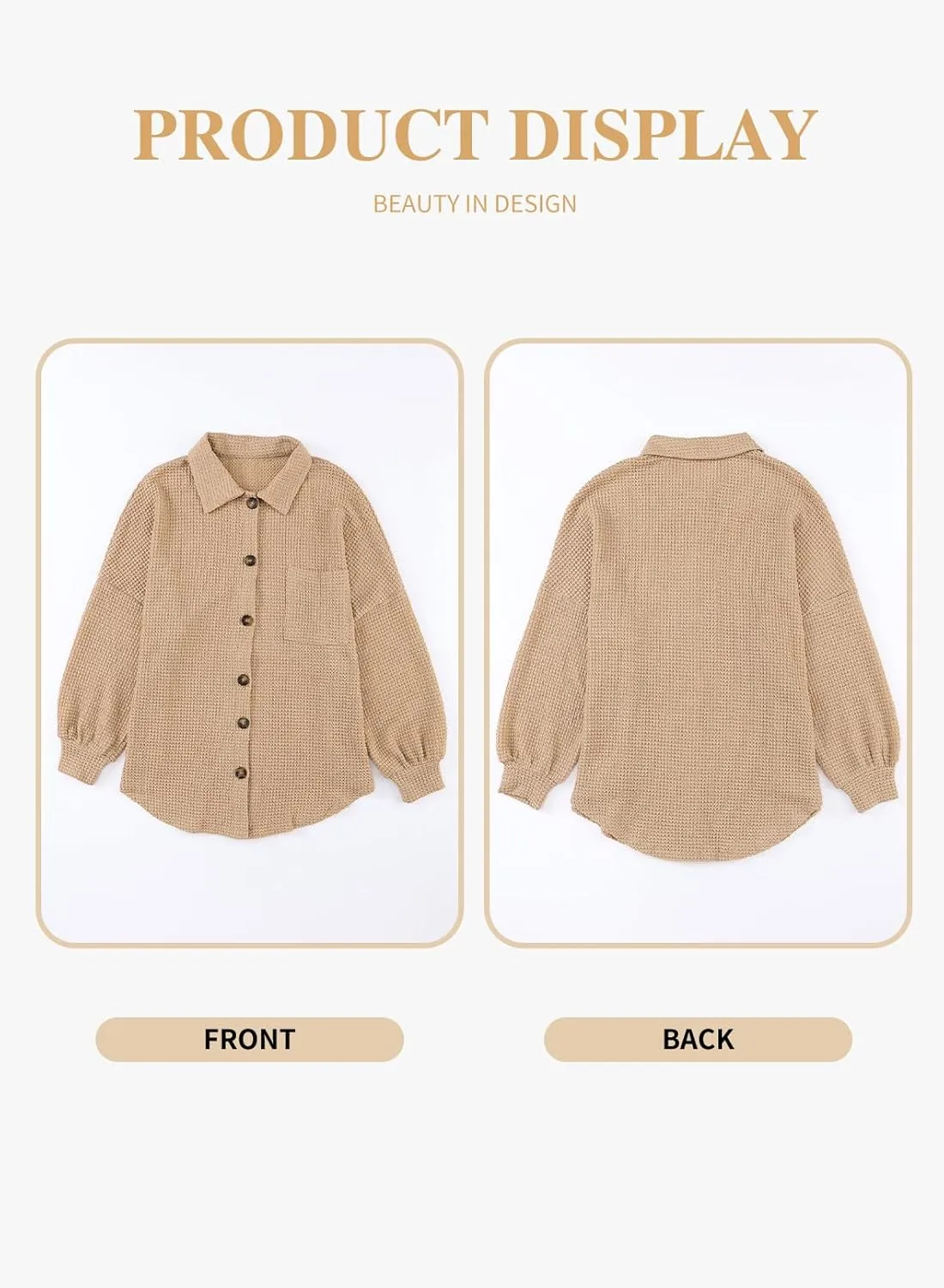 Eytino Womens Plus Size Boyfriend Shirts Casual Long Sleeve Button Down Oversized Waffle Knit Shacket Jacket(1X-5X)