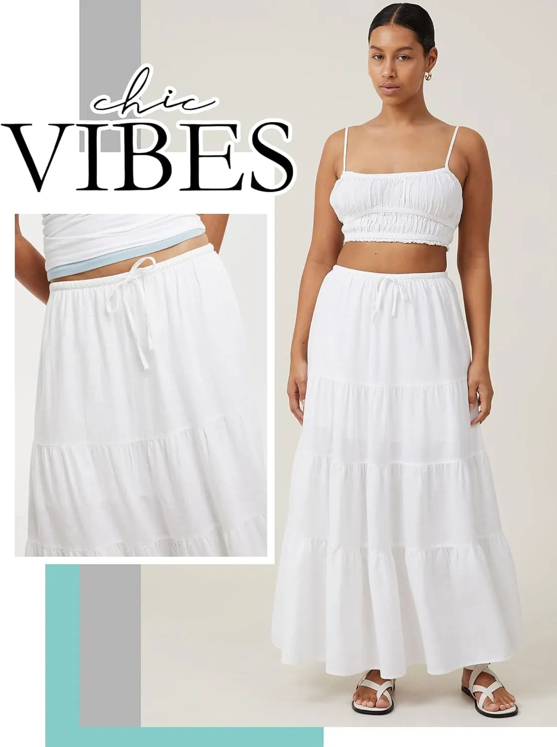 Ezcosplay Women Ruffle Tiered Cotton Maxi Skirt Drawstring Elastic High Waisted Pleated A Line Swing Long Skirts