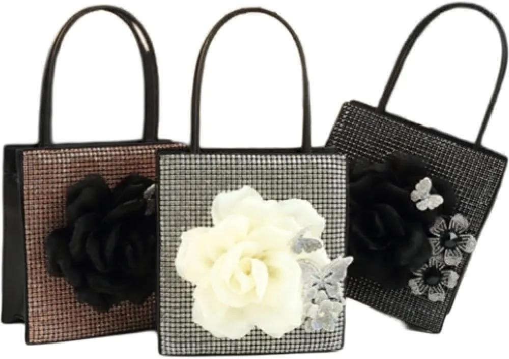 Fashion Big Diamonds Flower Purse Women Handbag Chain Top-Handle Satchel Evening Bag Small Bucket Shoulder Messenger Tote Bag