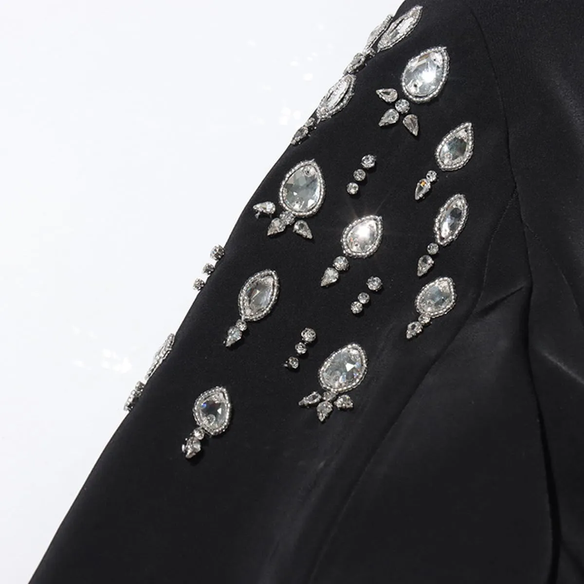 Fashion Women's Blazer Double-Breasted Crystal Nail Embellishments Evening Long Suit Jacket