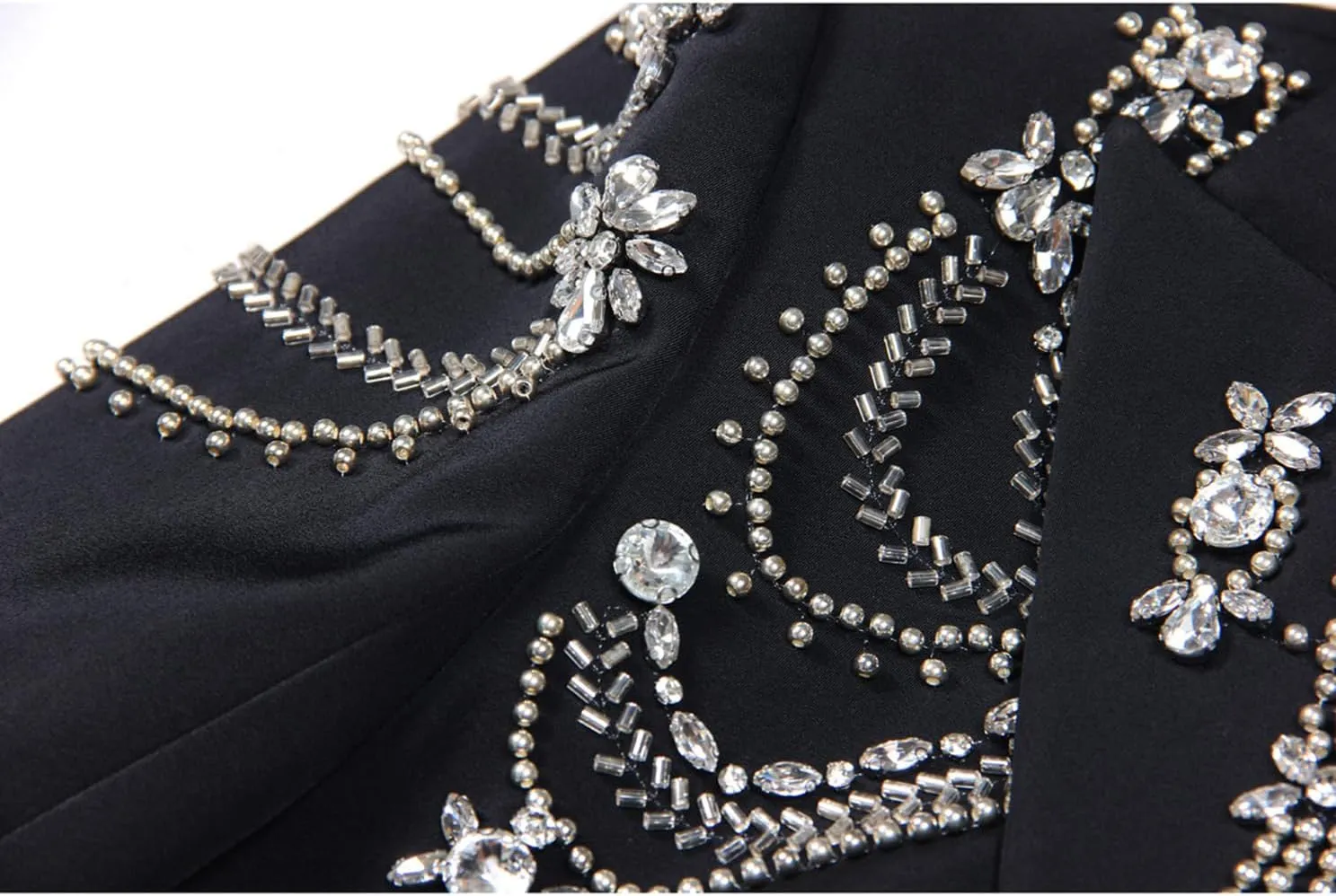Fashion Women's Blazer Double-Breasted Crystal Nail Embellishments Evening Long Suit Jacket